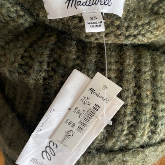 NWT Madewell Somervell Olive Green Turtleneck Cable Knit Ribbed Wool Sweater - Picture 5 of 7